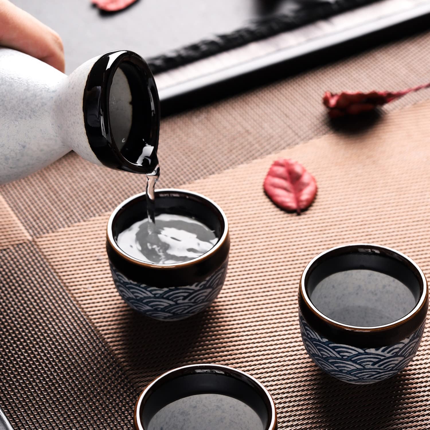Japanese Ceramic Sake Cups Set - 4 Piece Traditional Sake Drinking Cups & Small Tea Cups for Hot/Cold Beverages - Perfect for Japanese Tea Ceremony, Sushi Dining & Asian Home Decor