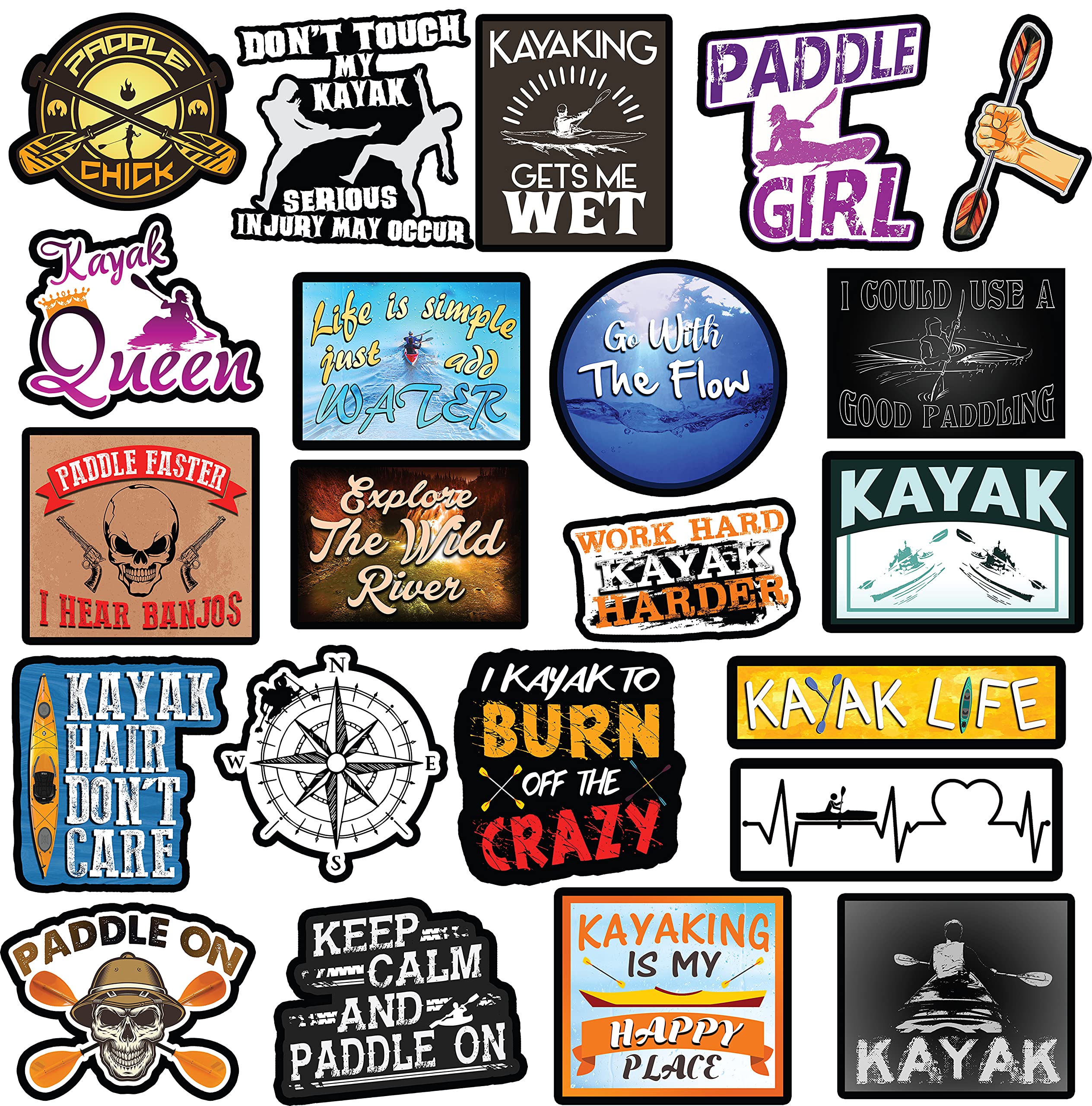 **Premium Kayak Stickers – 100% Waterproof Vinyl Decals for Kayaking Accessories – Durable & UV-Resistant – Perfect for Kayaks, Canoes, Paddleboards & Outdoor Gear**    *(Use for Personalizing Kayaks, Helmets, Coolers, Water Bottles & Outdoor Equipment – Great Gift for Kayaking Enthusiasts!)*