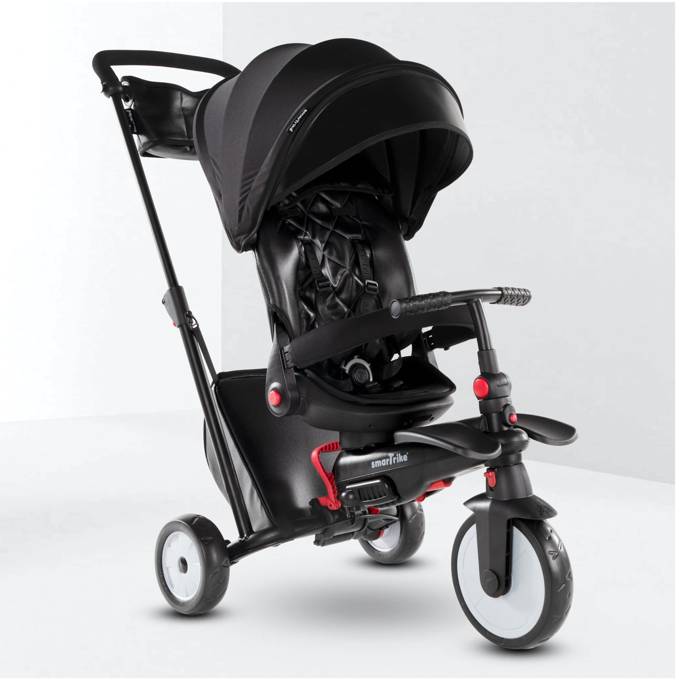 SmarTrike STR7 6-in-1 Convertible Pushchair, Stroller & Tricycle for Toddlers 6-36 Months - 5-Point Safety Harness, Detachable Canopy, Storage Bag & Removable Pedals - Black | Perfect for Outdoor Walks, Park Visits & Neighborhood Rides