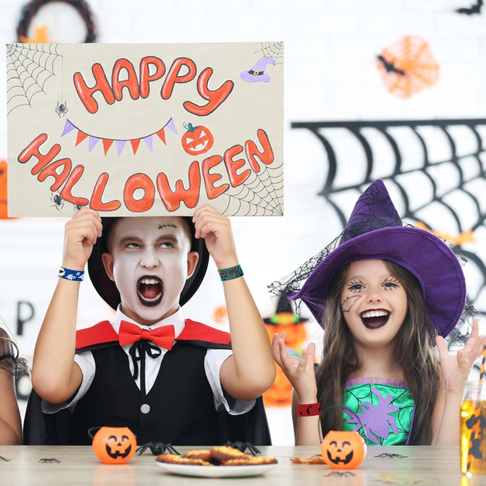 24-Pack Halloween Slap Bracelets - Fun Party Favors for Kids, Boys & Girls - Bulk Halloween Toys for Trick or Treat Bags, Classroom Prizes & Costume Accessories (Great for Halloween Parties, School Events & Goodie Bags)
