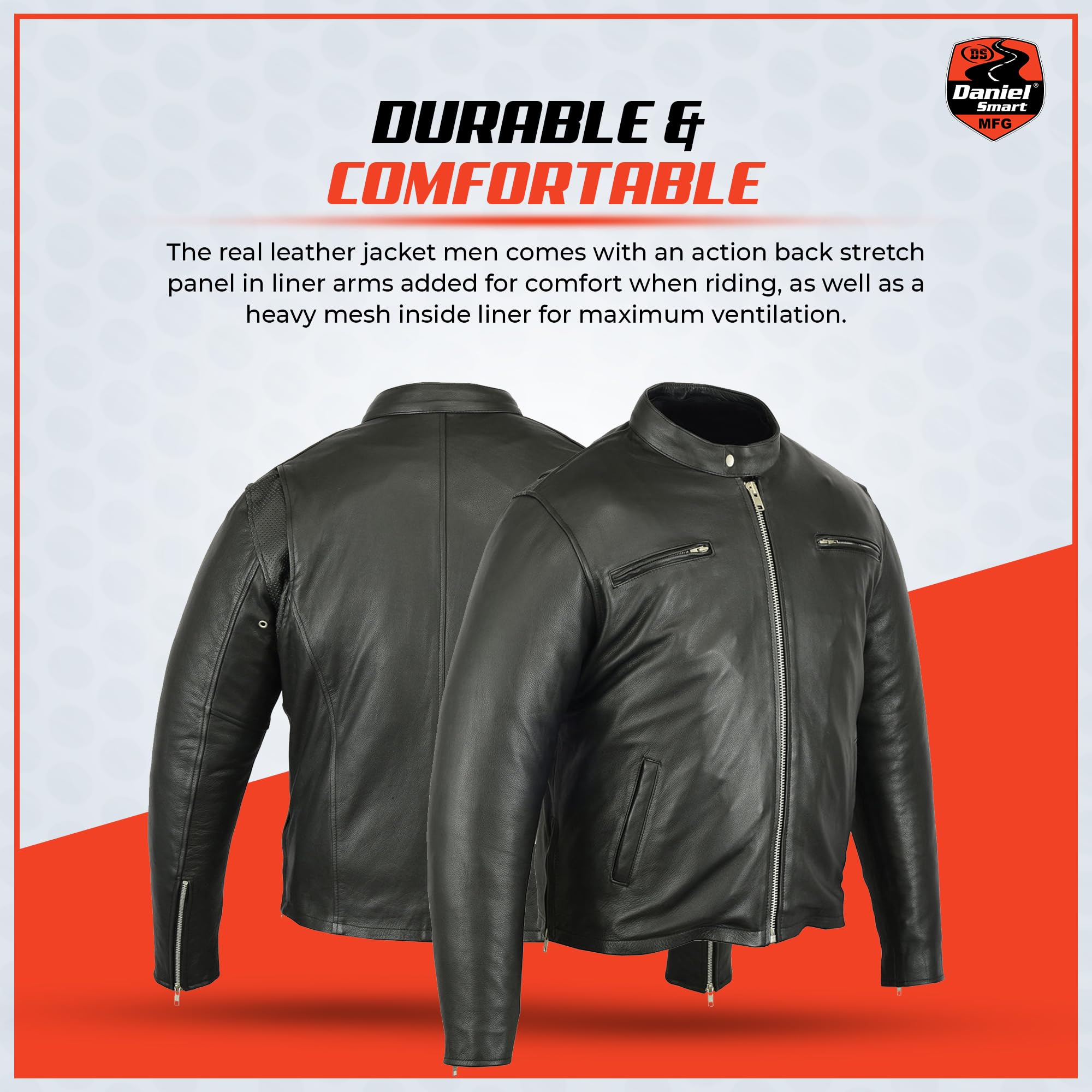 Daniel Smart Men's Leather Motorcycle Jacket - Stylish Cruiser Biker Jacket with Concealed Armory Pockets for Riding & Outdoor Adventures