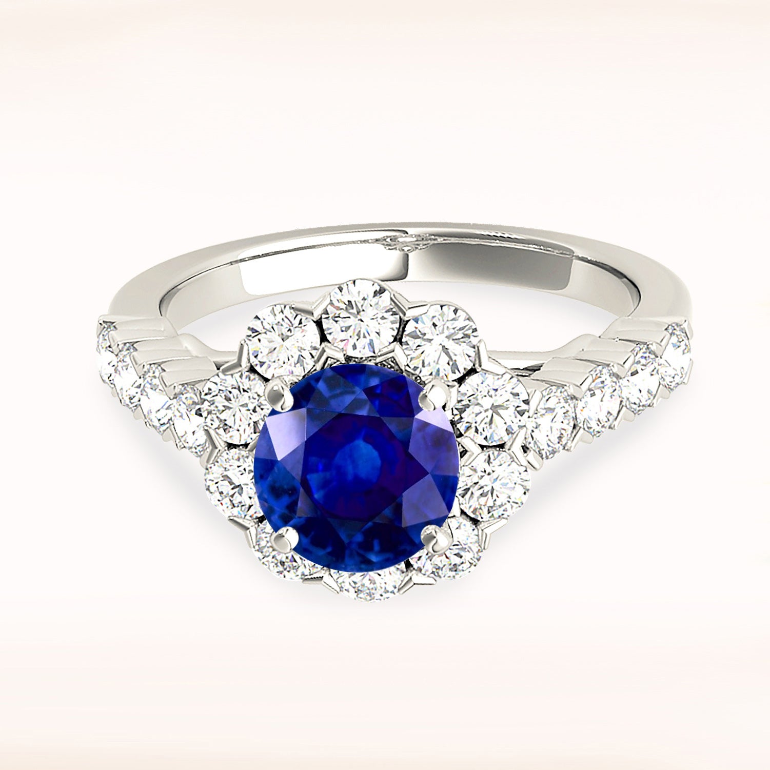 1.35 Carat Genuine Blue Sapphire Ring with Floral Halo - Elegant Engagement, Wedding, Anniversary Gift for Women - Perfect for Special Occasions & Everyday Luxury
