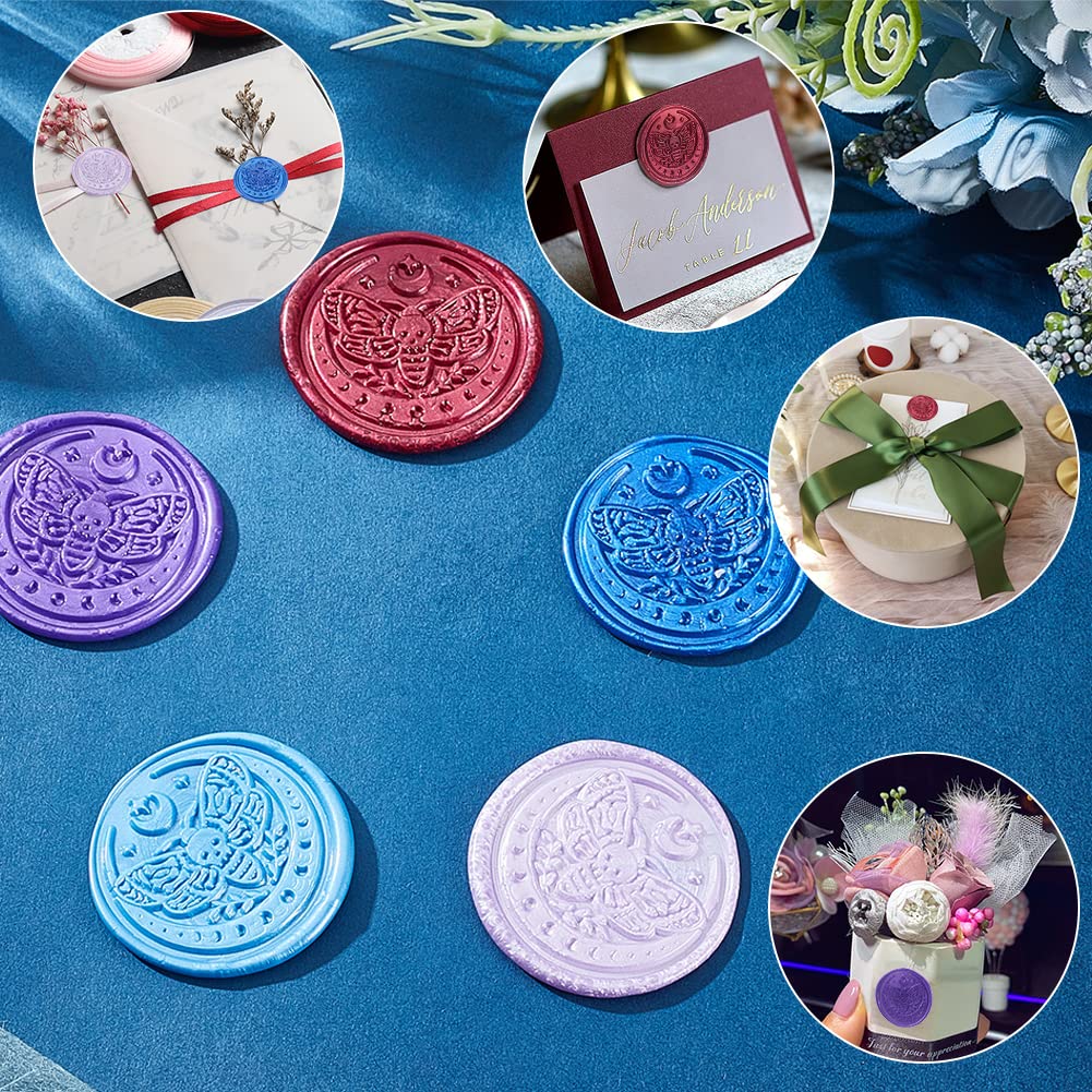 PH PandaHall 30mm Brass Halloween Wax Seal Stamp Set - Butterfly, Star, Moon & Skeleton Designs for Wedding Invitations, Gift Wrapping, Envelopes & DIY Crafts | Perfect for Halloween, Christmas & Special Occasions