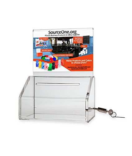 Heavy Duty Clear Acrylic Donation Box with Lock & Sign Holder - Secure Ballot, Fundraiser, Event Money Collection Box for Churches, Schools, and Voting Stations