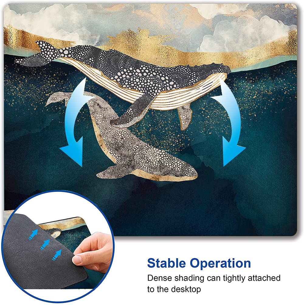 Premium Whale Design Mouse Pad - Non-Slip Rubber Base, Waterproof Square Mouse Mat for Office & Home (9.5