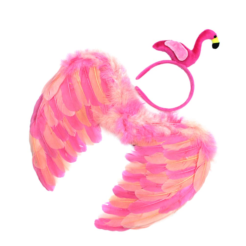 Amosfun Flamingo Wing Costume Set with Headdress - Kids Role Play Dress Up & Cosplay Accessories for Halloween, Birthday Parties, and Theatrical Performances