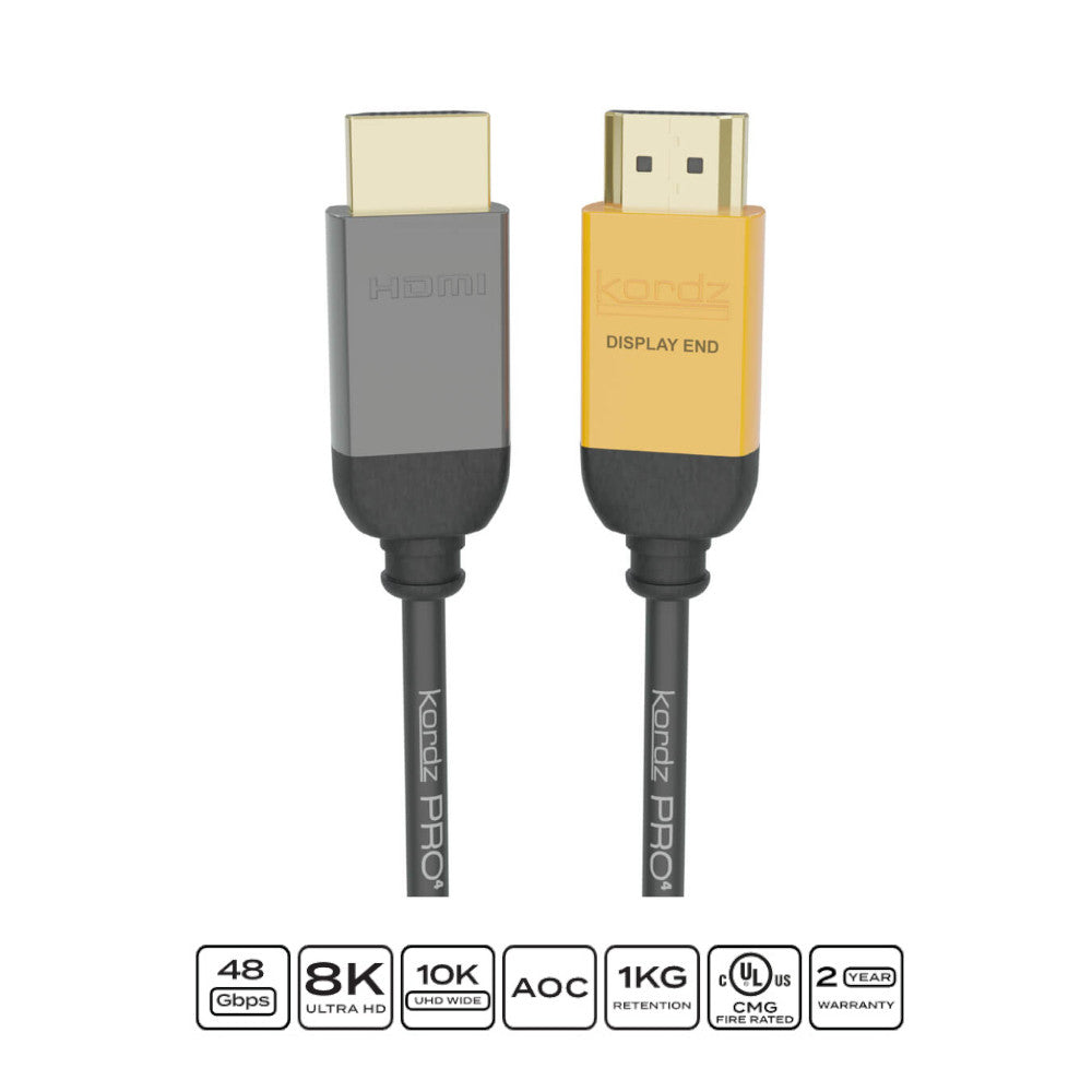 Kordz PRO4 48Gbps Active Optical HDMI Cable 4K 8K Ultra HD High-Speed for Home Theater, Gaming, and Professional AV Installations