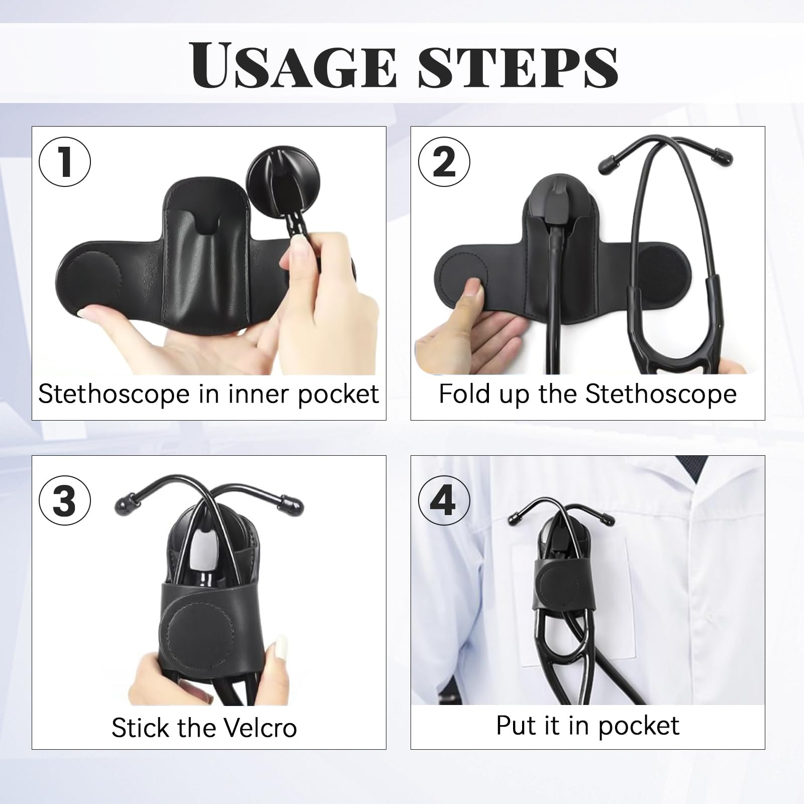 Premium Leather Stethoscope Holder with Hip Clip - Waist Belt Attachment for Doctors & Nurses (Black) | Ideal for Medical Professionals, EMTs & Healthcare Workers On-The-Go
