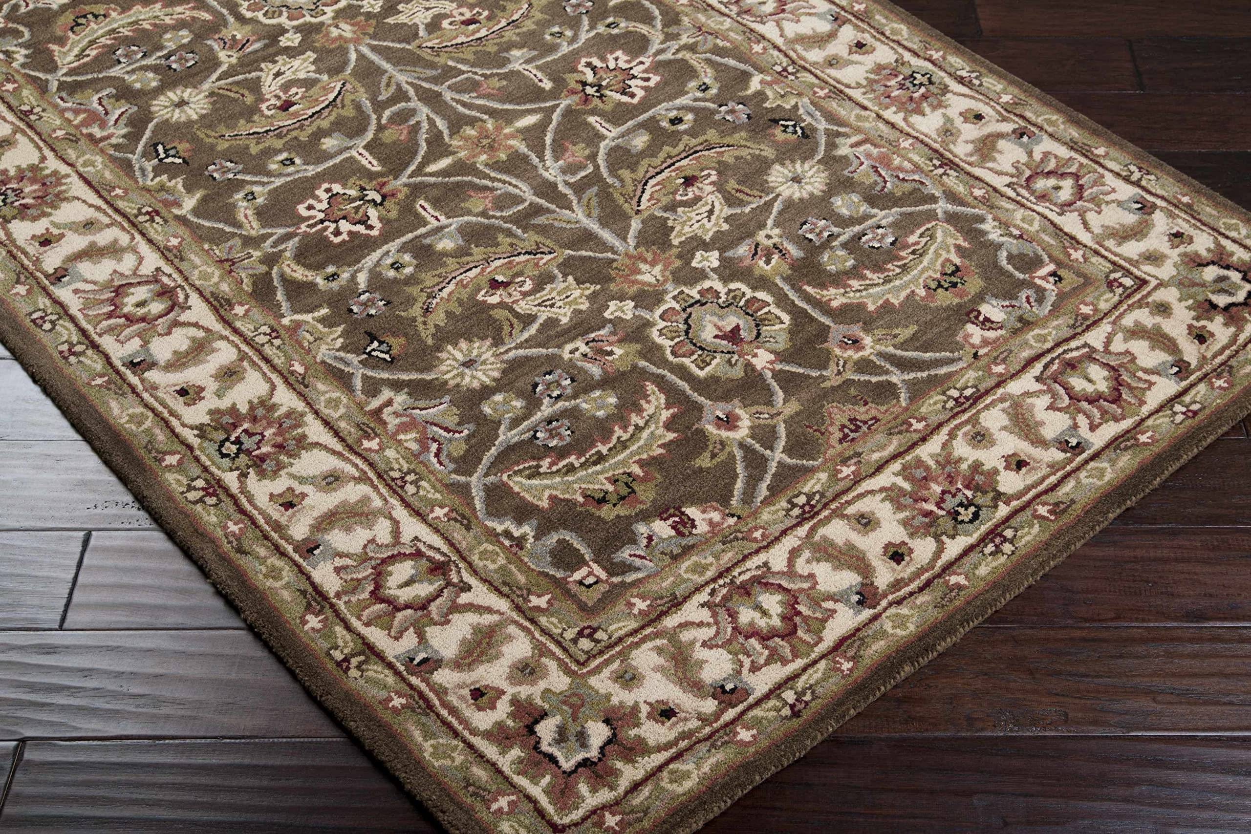 Hauteloom Eupora Wool Round Area Rug 8' - Traditional Brown Black Red Design - Soft & Durable for Living Room, Bedroom, Office - Perfect for Home Decor & Cozy Spaces
