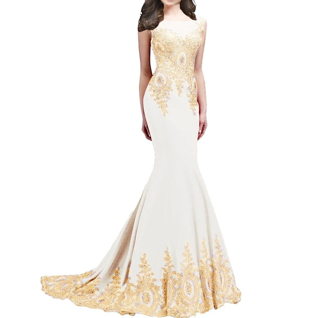 Elegant Gold Lace Mermaid Evening Dress with Shiny Crystals - Formal Prom & Pageant Gown for Women | Perfect for Weddings, Galas, and Special Occasions