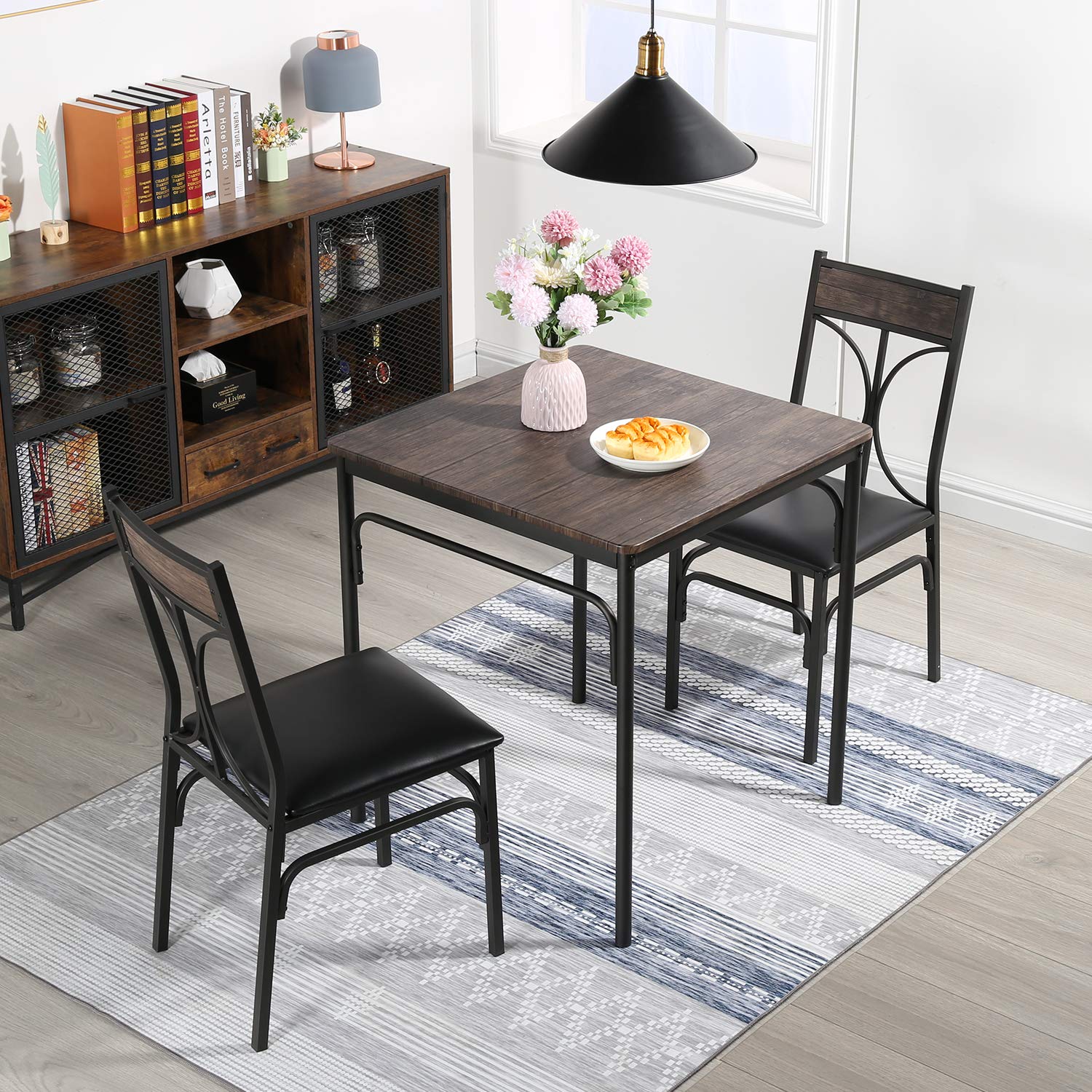 VECELO 3-Piece Dining Table Set with PU Padded Chairs - Compact Kitchen & Apartment Furniture for Small Spaces | Perfect for Breakfast Nook, Studio Apartments & Cozy Dining Areas