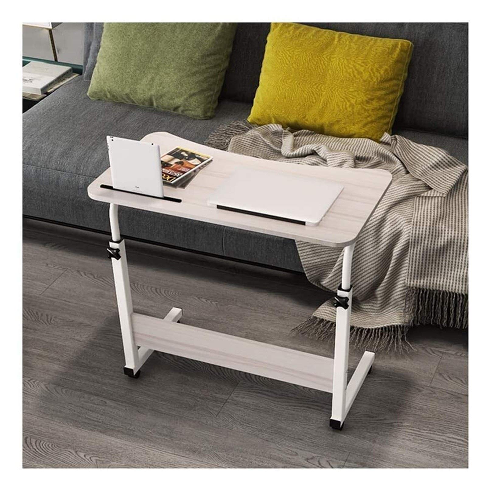 Modern White Portable Laptop Stand Desk with Tray - Adjustable Mobile Computer Cart for Coffee, Tea, Reading & Eating - Perfect for Living Room, Bedroom, Sofa & Hospital Nursing Use
