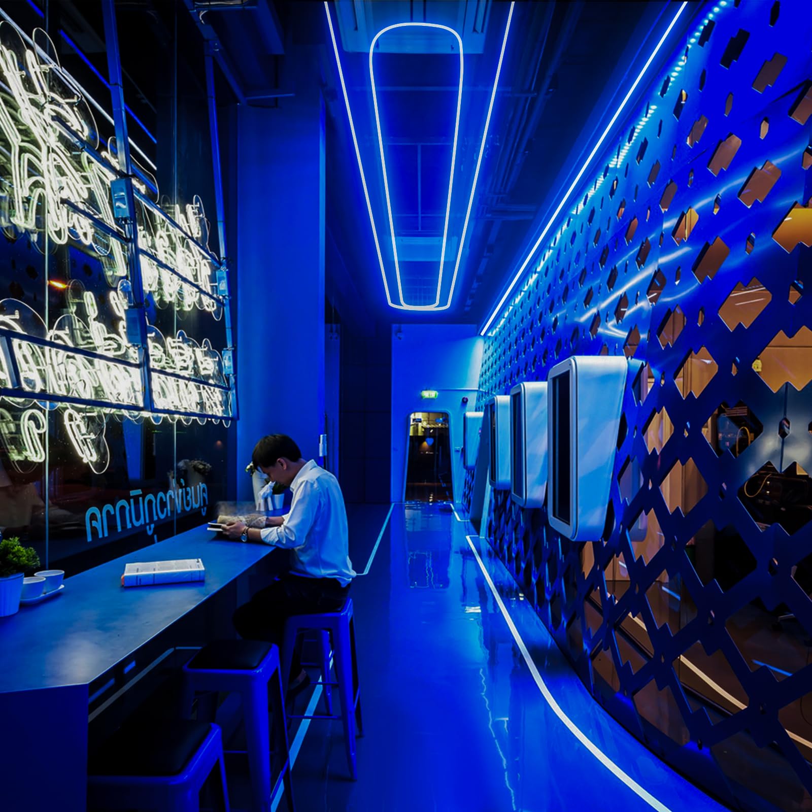 GZBtech 33FT Flexible LED Neon Rope Lights - Waterproof 120V Neon Strip Lighting with 120 LEDs/M, Cuttable & Connectable for Indoor/Outdoor Decor - Perfect for Home, Wedding, Bar, Restaurant & Commercial Signage (Blue, 10M)