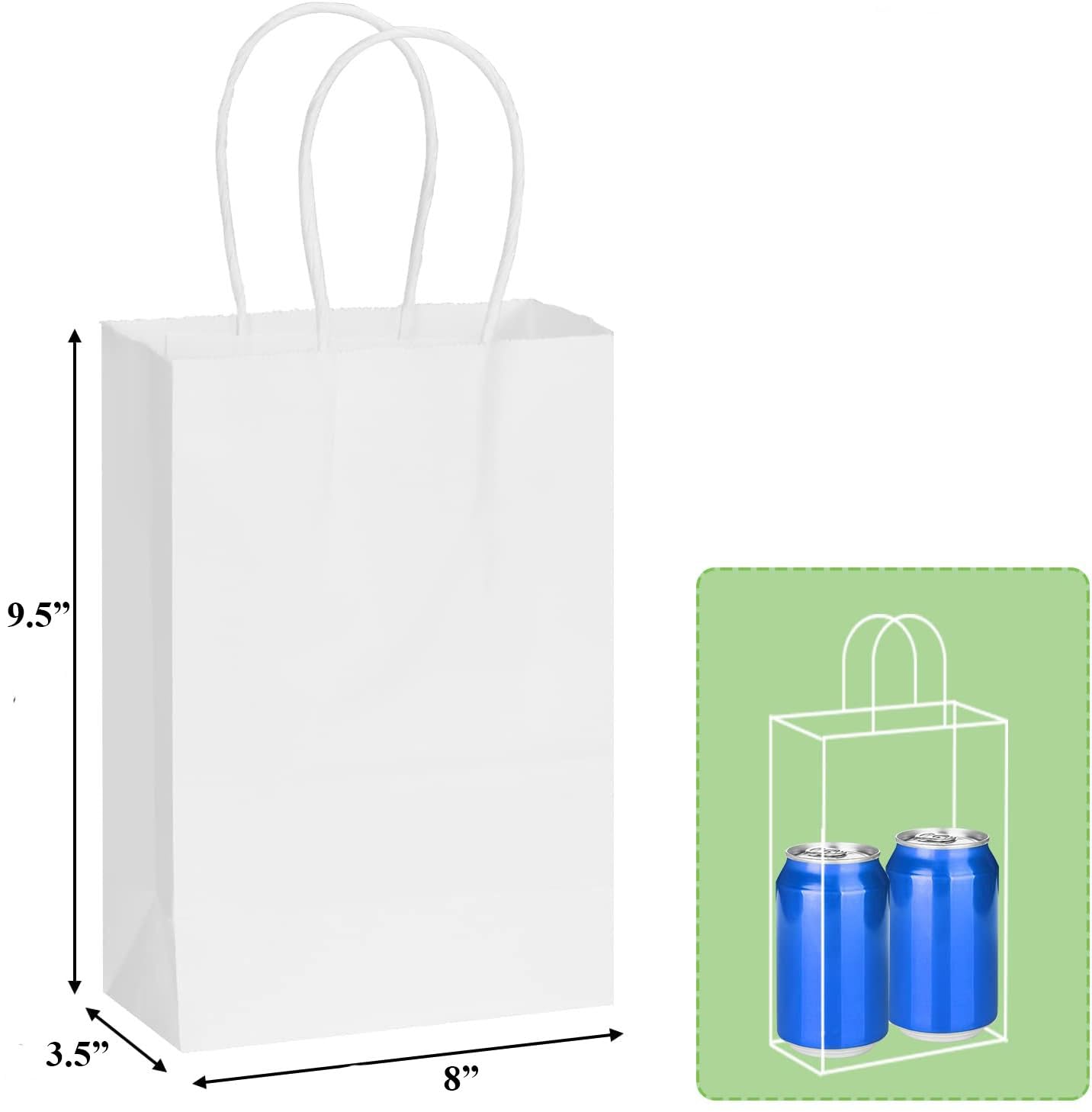 Premium Kraft Paper Gift Bags with Handles - 8x3.5x9.5 Inch White Small Party Favor Bags (Pack of 25) - Bulk Shopping Bags for Retail, Birthday, Wedding & Merchandise - Perfect for Eco-Friendly Gift Wrapping, Party Favors & Small Business Packaging