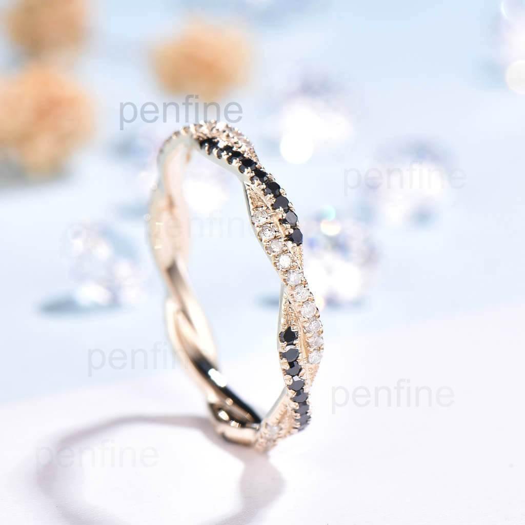 Elegant Petite Twisted Vine Eternity Band with Black Diamonds - Perfect for Wedding, Engagement, Anniversary & Special Occasions