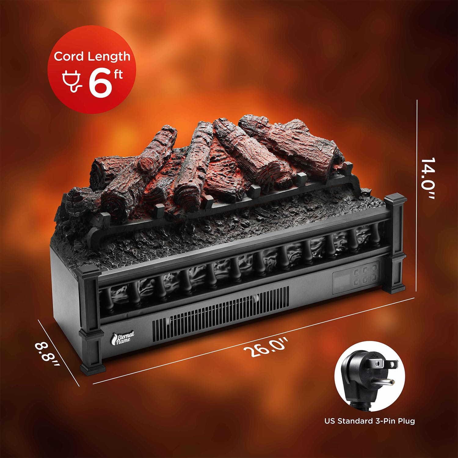 Open Box Eternal Flame EF26 PB Electric Fireplace Logs - Realistic Wood Burning Effect for Home, Office & Bedroom - Energy Efficient Heating Solution