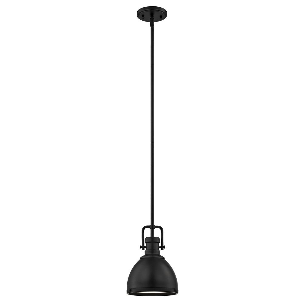 Farmhouse Industrial Black Mini-Pendant Light Fixture - 7.38 Inch Wide Hanging Lamp for Kitchen Island, Dining Room, or Entryway Lighting