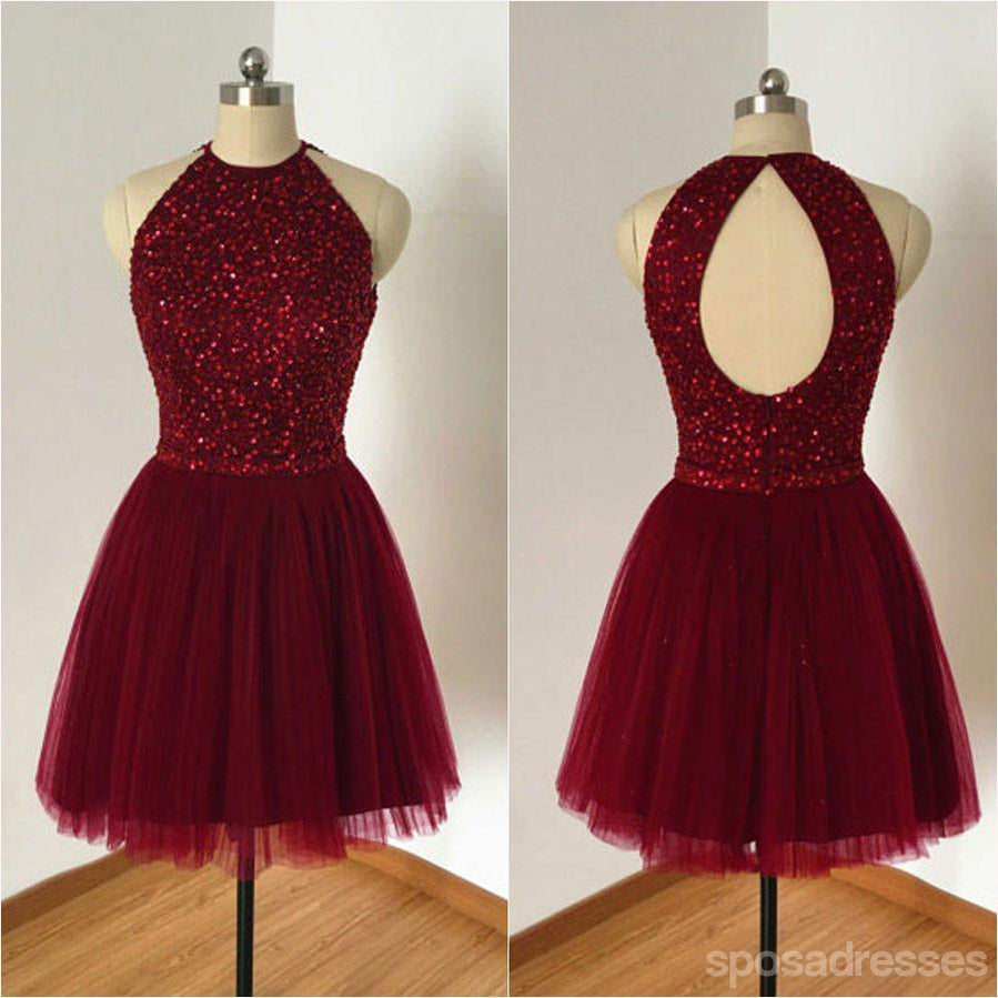 Burgundy Beaded Halter Short Homecoming Dresses for Women - Elegant Party Gowns for Prom, Cocktail Parties & Special Occasions | CM603