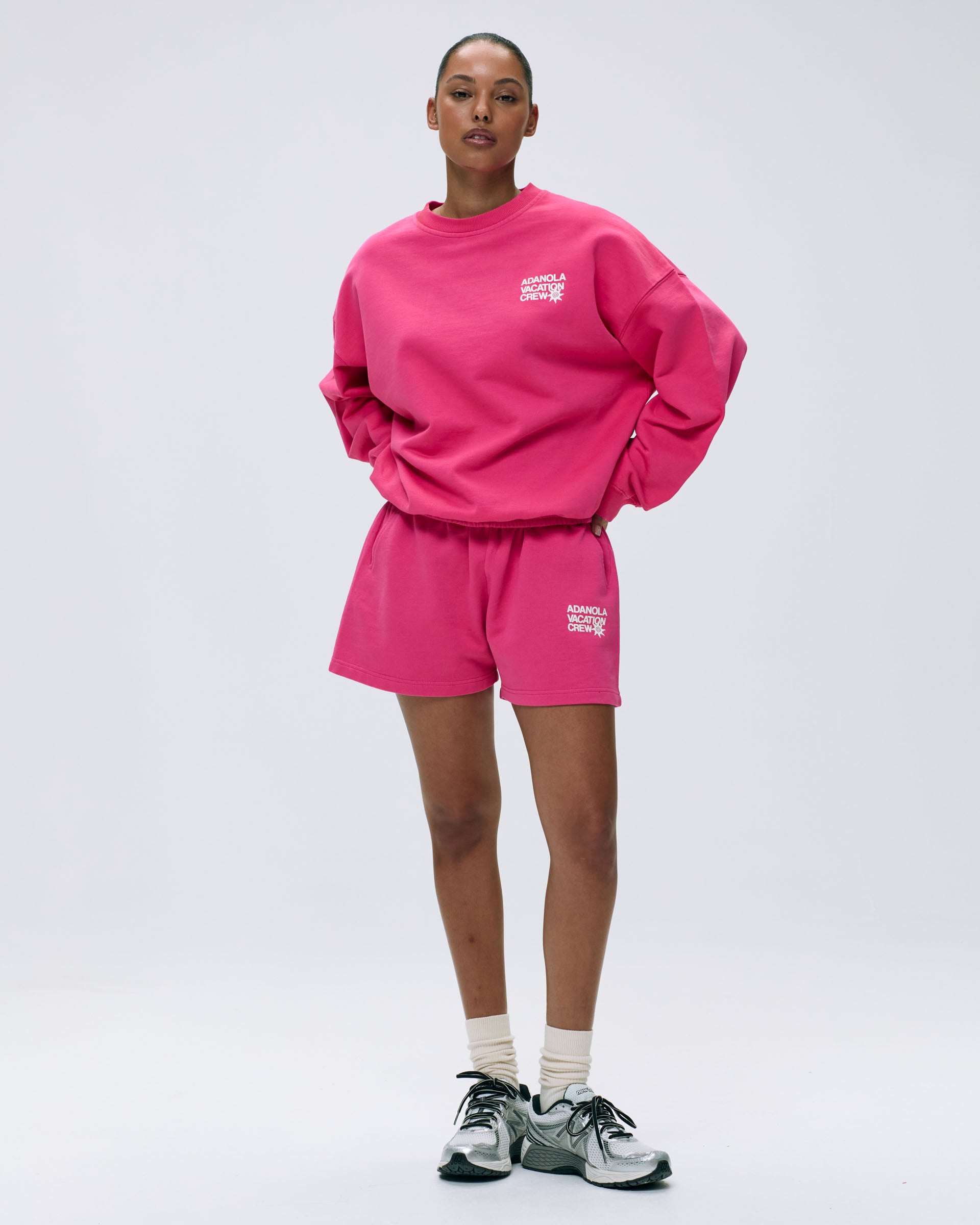 Vacation Sweat Shorts for Women - Hot Pink & Marshmallow White Comfy Lounge Shorts | Perfect for Summer Travel, Beach Getaways & Relaxing at Home