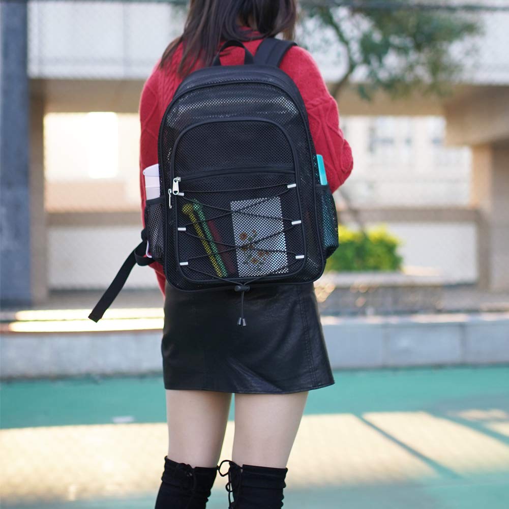 COVAX Heavy Duty Mesh Backpack - Transparent College Bookbag with Bungee Cord & Padded Straps for Commuting, Swimming, Beach & Outdoor Sports | Perfect for Gym, Travel & School Use