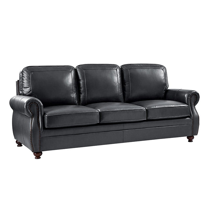 Premium Iliana Genuine Leather Sofa with Elegant Rolled Arms - Luxurious Living Room Furniture for Home & Office Decor