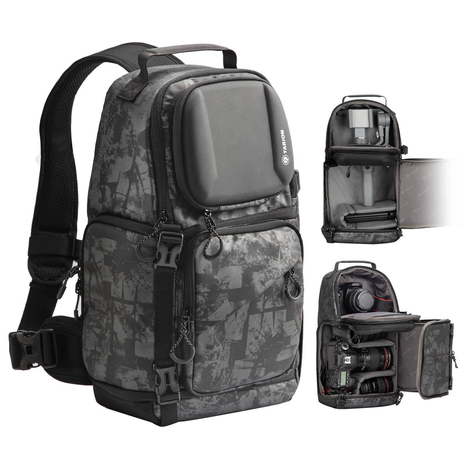 **TARION TR-S Waterproof Camera Shoulder Bag - Travel Photography Backpack with Rain Cover, Black & Grey, Small Daypack for DSLR & Mirrorless Cameras - Perfect for Hiking, Travel & Outdoor Photography**