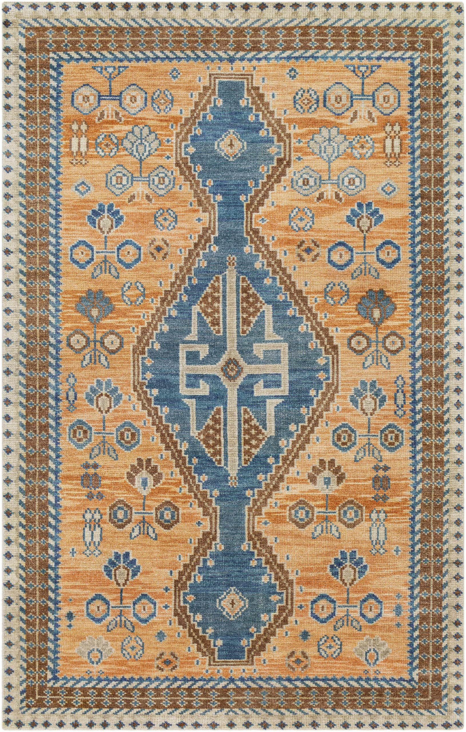 Hauteloom Boroondara Wool Area Rug 8' x 10' - Traditional Rust, Cream, Tan Handmade Rug for Living Room, Bedroom - Soft & Durable Floor Covering for Home Decor & Cozy Spaces