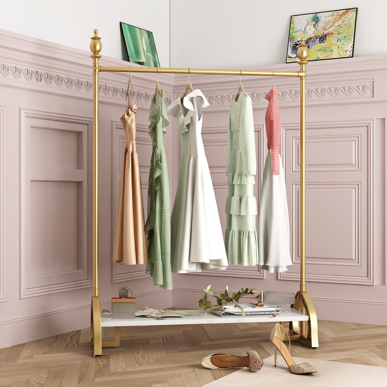 Heavy Duty Gold Clothing Rack with Shelf - 47.24 Inch Boutique Garment Display Rack for Retail Stores, Boutiques & Home Closet Organization - Perfect for Clothing Stores, Fashion Shows & Wardrobe Storage