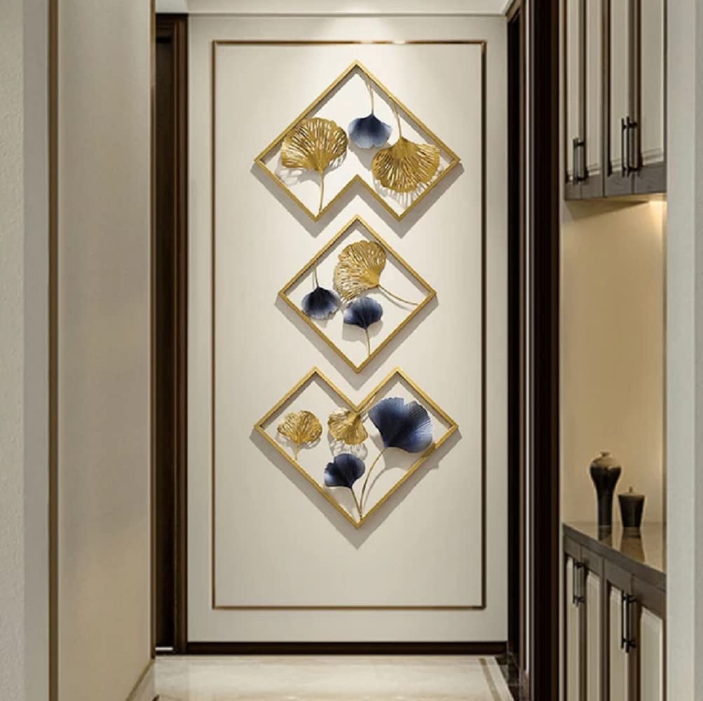 Design World Gifts And Interiors Metal Wall Art Decor - Set of 3 Ginkgo Leaf Sculptures for Living Room, Office, Bedroom & Hotel | Modern Wall Hanging Decor for Home & Commercial Spaces