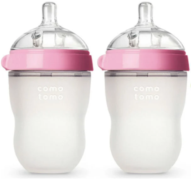Comotomo Natural Feel Baby Bottle 2-Pack, Pink, 8oz (250ml) - BPA-Free, Anti-Colic, Easy to Hold for Newborns & Infants - Perfect for Breastfeeding Transition & On-the-Go Feeding
