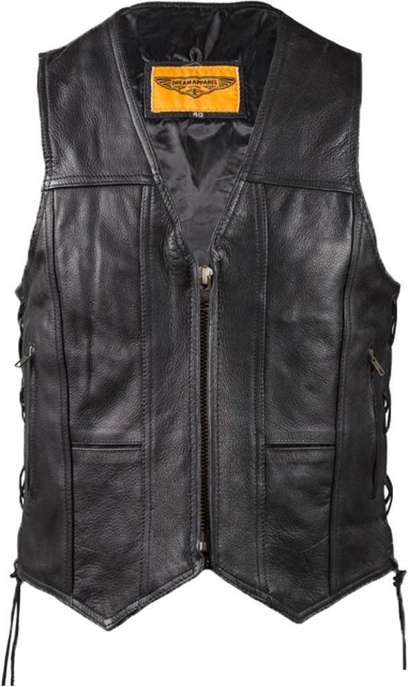 Men's Stylish V-Neck Leather Vest with Side Laces & Front Zipper - Perfect for Motorcycle Riding, Casual Outfits & Fashion Layering