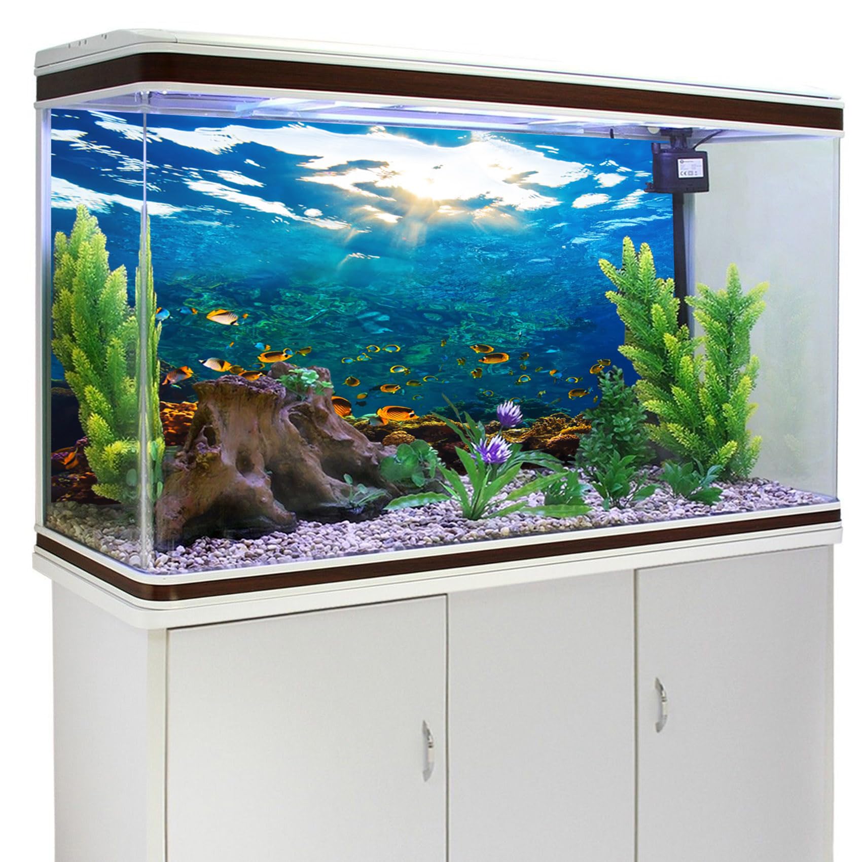 YongFoto 24x12 Inch Ocean Theme Fish Tank Background - Seaweed Coral Reef Rock Seafloor Tropical Fish Underwater Scenery - Polyester Aquarium Backdrop for Reptile Habitat & Terrarium Decor - Perfect for Home Aquariums and Pet Tank Displays