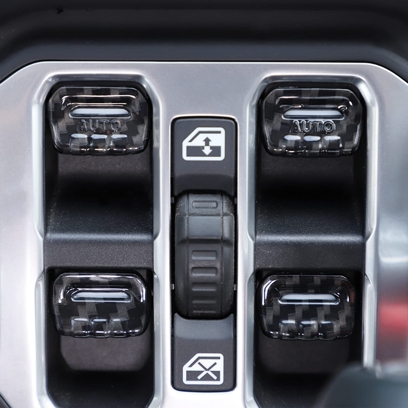 4PCS Carbon Fiber Window Switch Button Cover Trim for Jeep Wrangler JL JLU & Gladiator JT (2018-2024) - Interior Accessories Upgrade for Enhanced Style & Protection
