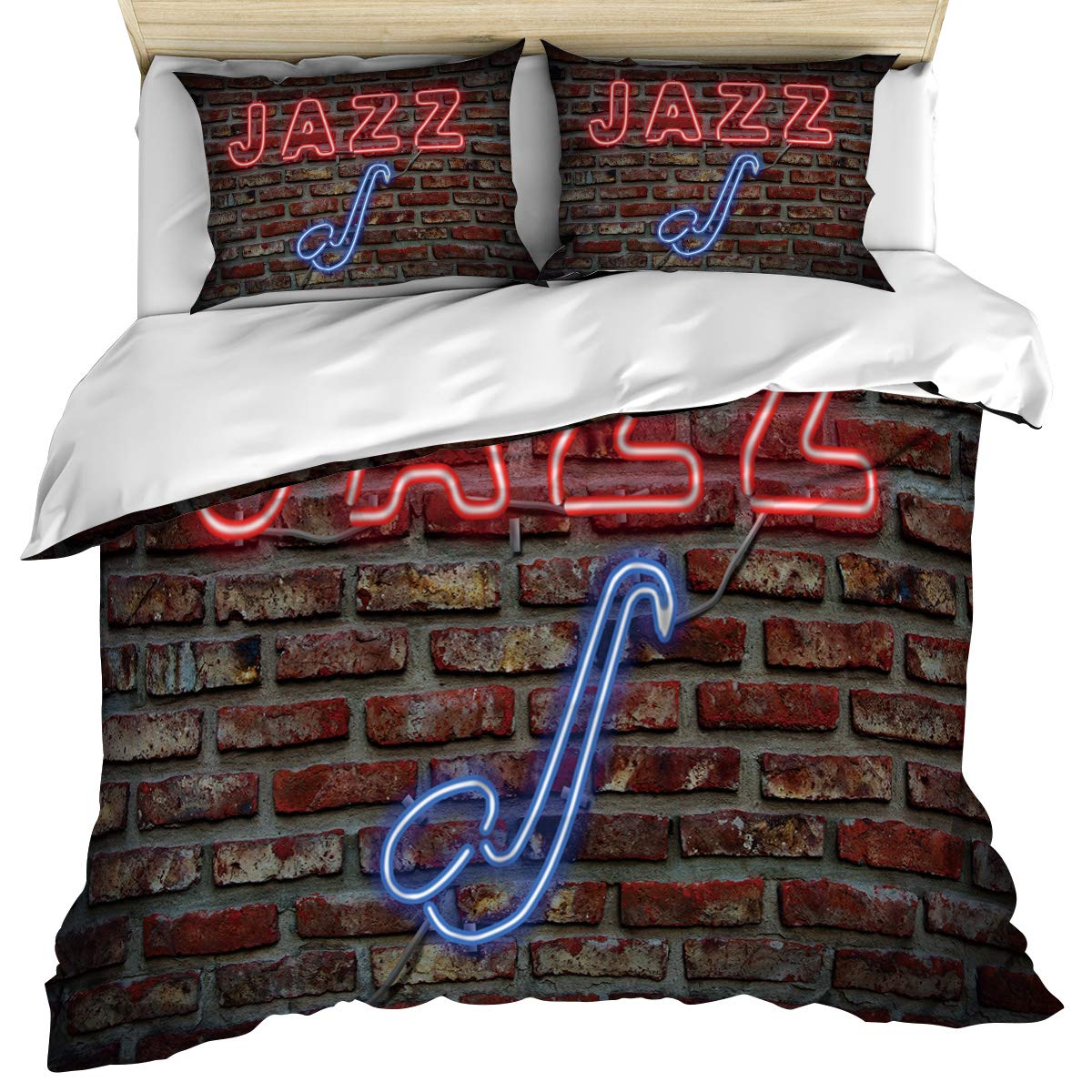 Luxury Full Size Duvet Cover Set - 3 Piece Retro Jazz Music Design Bedding with Pillow Shams | Soft & Cozy Old Fashion Cotton | Machine Washable | Perfect for Bedroom Decor & Music Lover's Home