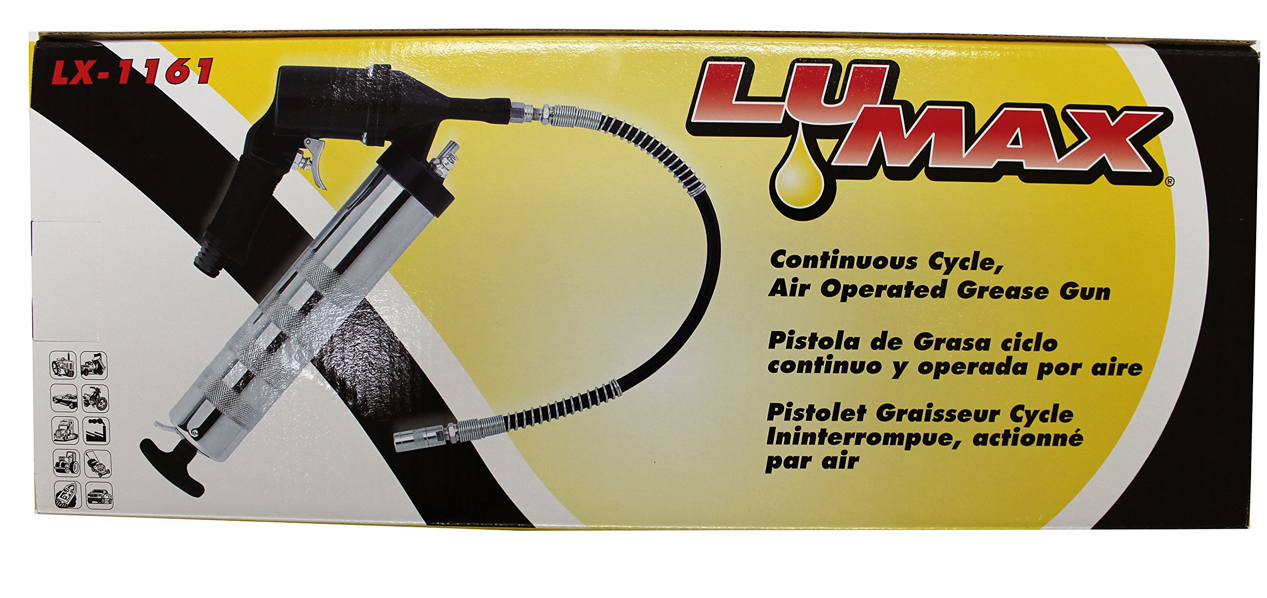 LUMAX LX-1161 Silver 360° Continuous Cycle Air Grease Gun - 6000 PSI Heavy Duty Professional Grease Gun for Automotive, Industrial & Farm Equipment Maintenance