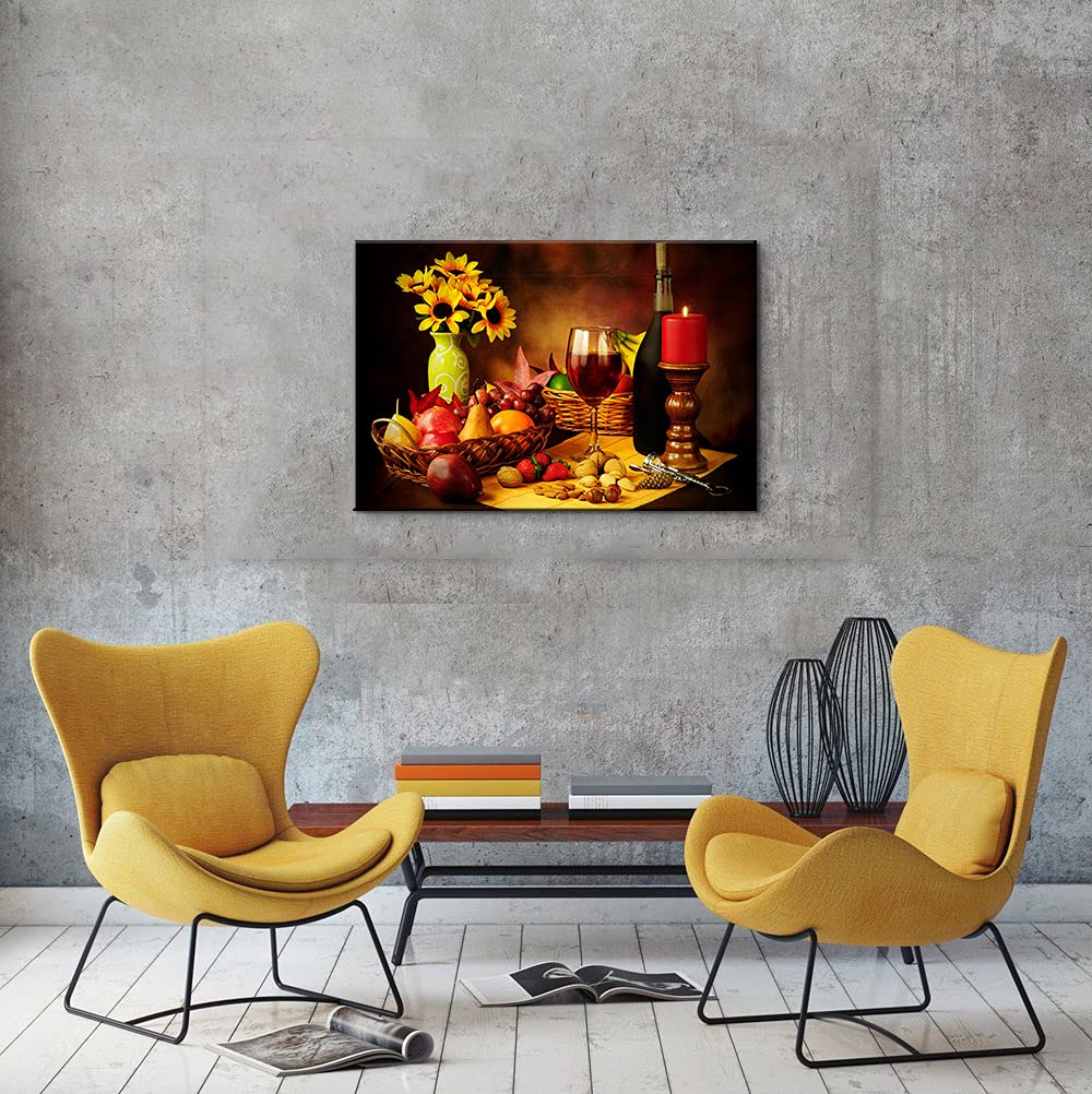 Modern Kitchen Wall Art - Food & Wine Canvas Prints for Dining Room Decor - Ready to Hang 12x18 Inch - Perfect for Farmhouse, Apartment & Restaurant Wall Decoration