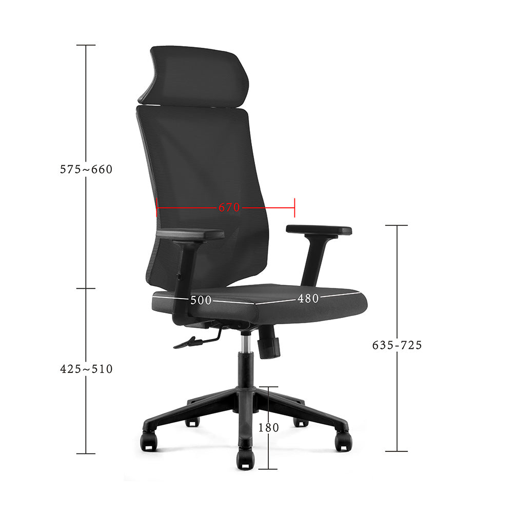 Premium FRODE Executive Office Chair with Adjustable Headrest - Ergonomic High Back Desk Chair for Home & Office - Black - Ideal for Long Hours of Work & Gaming