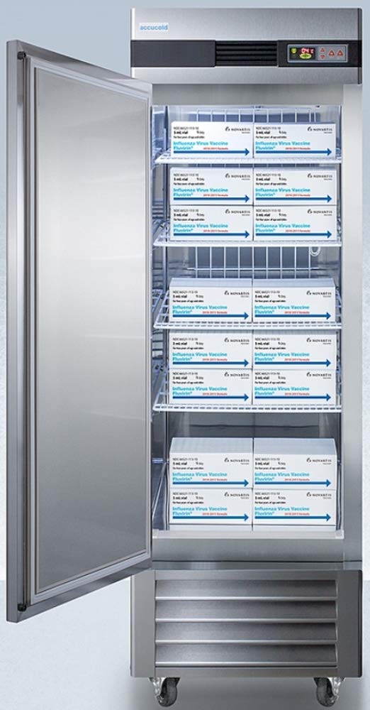 AccuCold ARS23MLLH 23 Cu.Ft. Stainless Steel Upright Pharmacy Refrigerator - Left Hand Door, Auto Defrost, Digital Thermostat & Lock | Perfect for Vaccines, Medications & Pharmaceutical Storage in Clinics, Labs & Pharmacies