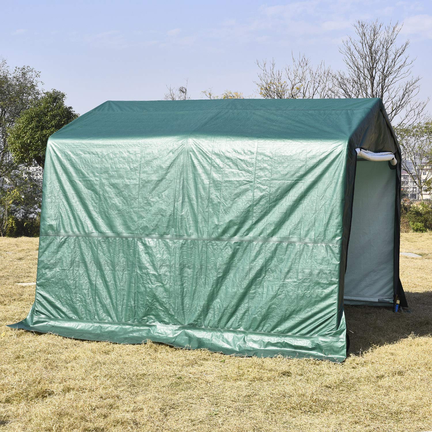 10x10x8 ft Heavy Duty Steel Carport - Waterproof Outdoor Shelter for Cars, Motorcycles, Bikes & Garden Tools | Garage Alternative, RV Cover, Backyard Storage Solution