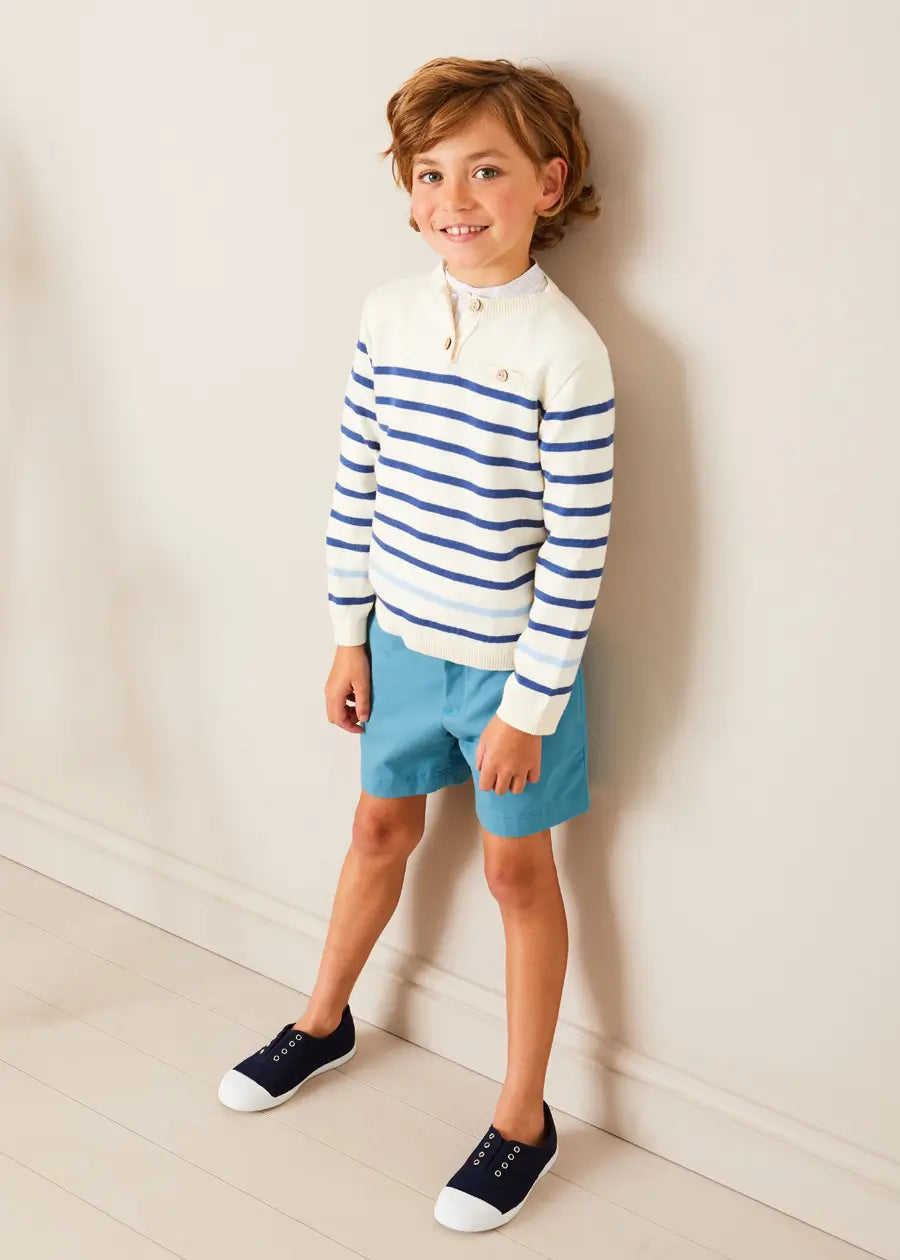 Blue Striped Crewneck Button Detail Jumper for Kids (12 Months - 10 Years) - Perfect for School, Playdates & Casual Outings