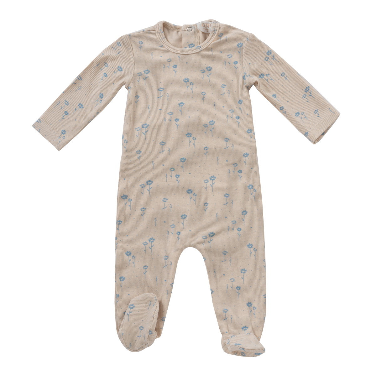 Kipp Baby Floral Blue Rib Footie - Soft Cotton Baby Socks with Non-Slip Grips for Newborns & Toddlers - Perfect for Playtime, Nursery & Photo Shoots