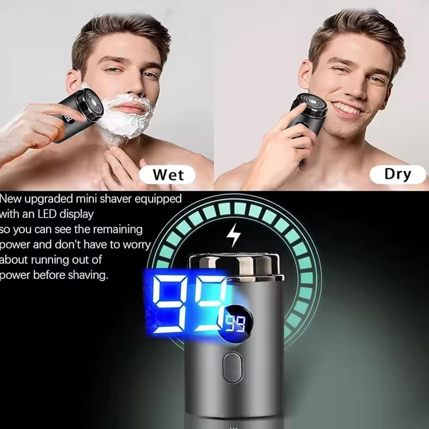 Timeatea Mini Portable Electric Shaver for Men - Waterproof Rotary Head Travel Razor with Fast Charging, Washable & Rechargeable - Perfect for Business Trips, Gym, Camping & Daily Grooming (Gray)