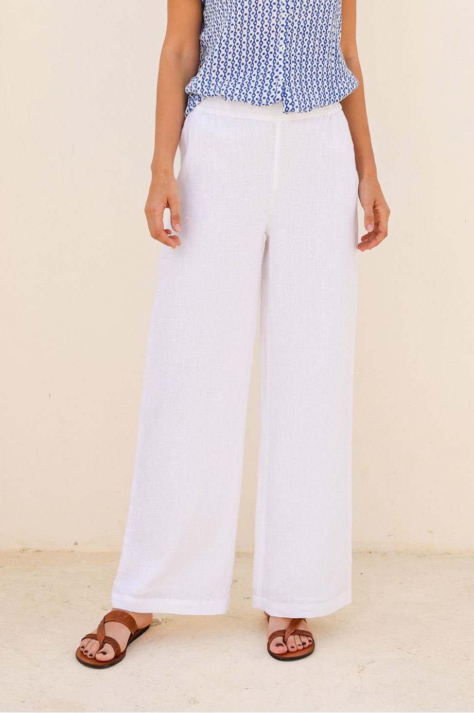 Breathable Wide Leg Linen Pants for Women - Comfortable White Summer Trousers | Perfect for Beach, Vacation & Casual Outings