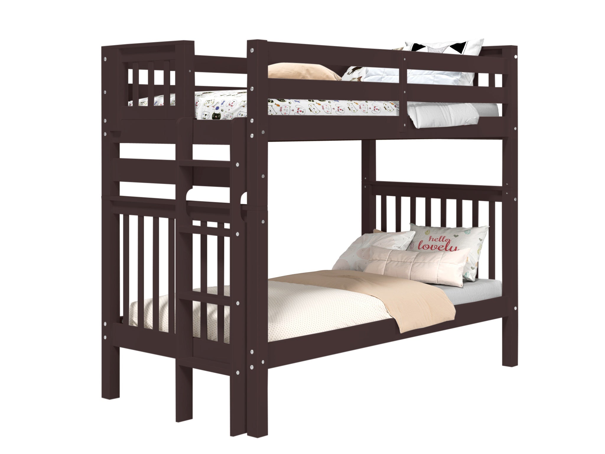 Dark Cherry Twin over Twin Bunk Bed with End Ladder - Space Saving Kids & Teens Bedroom Furniture for Small Rooms, Dorms & Guest Rooms
