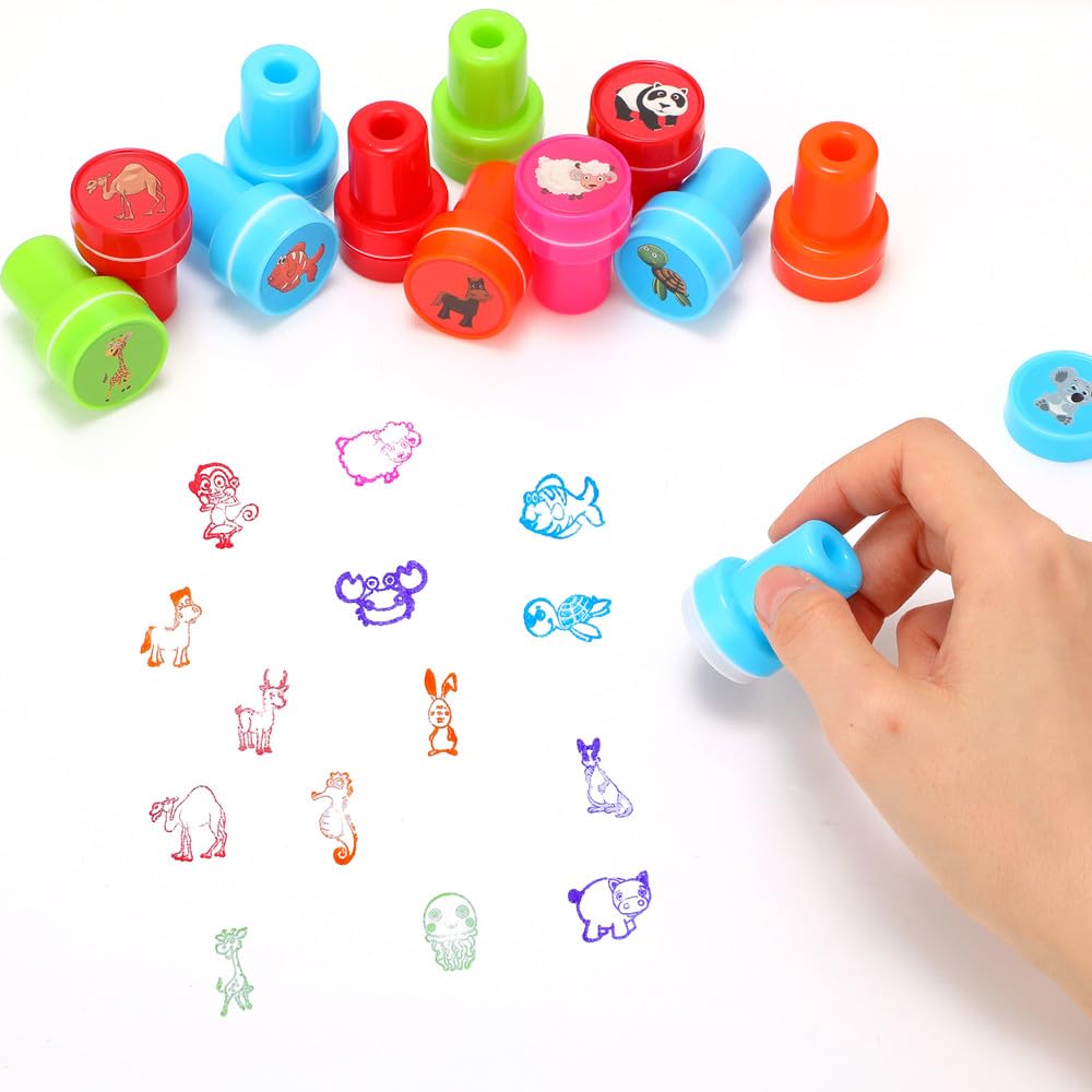 26Pcs Animal Stamps for Kids - Self Inking Zoo & Farm Stampers Set - Perfect for Birthday Party Favors, Classroom Rewards, Arts & Crafts Projects - Great for Goodie Bags, Gift Giving & Creative Play