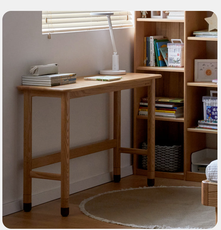Solid Oak Wood Adjustable Height Study Desk - Narrow L-Shaped Home Office Desk for Small Spaces | Perfect for Remote Work, Online Classes & Crafting