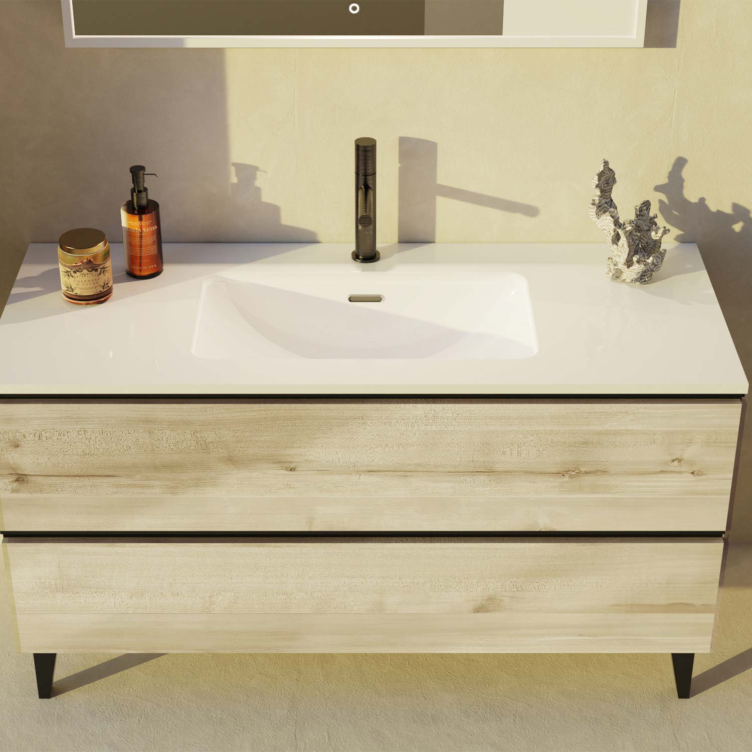 Granada Single Vanity with 2 Drawers and Basin - Modern Bathroom Sink Cabinet for Small Spaces, Perfect for Apartments and Powder Rooms