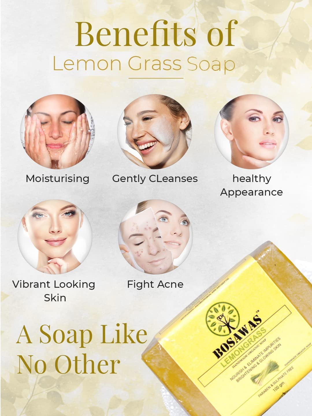Organic Lemongrass Soap for Brightening & Glowing Skin | Handmade Natural Soap with Nourishing Properties | Pack of 4 (100g) | Perfect for Daily Skincare, Gifts & Eco-Friendly Bath Routine
