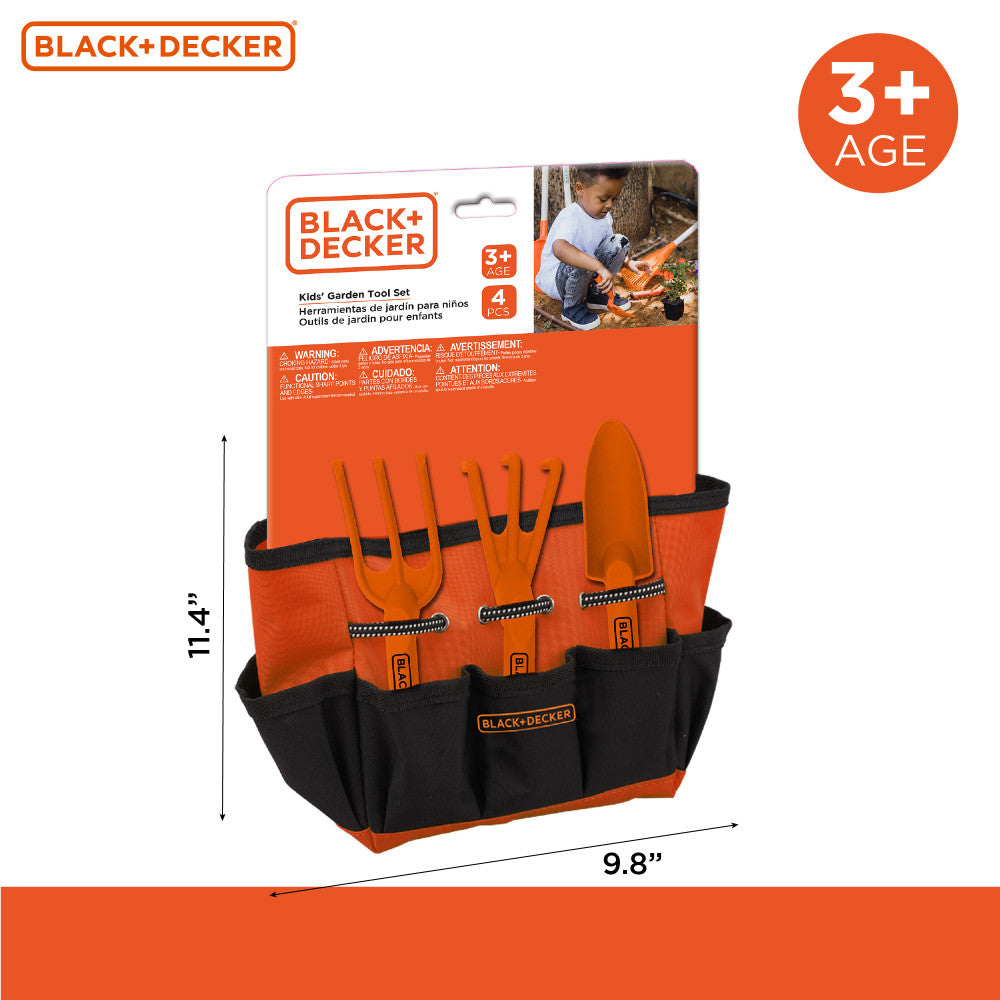 Black and Decker Kids' 4-Piece Gardening Tool Set with Storage Bag - Perfect for Children's Outdoor Activities, School Projects, and Backyard Gardening
