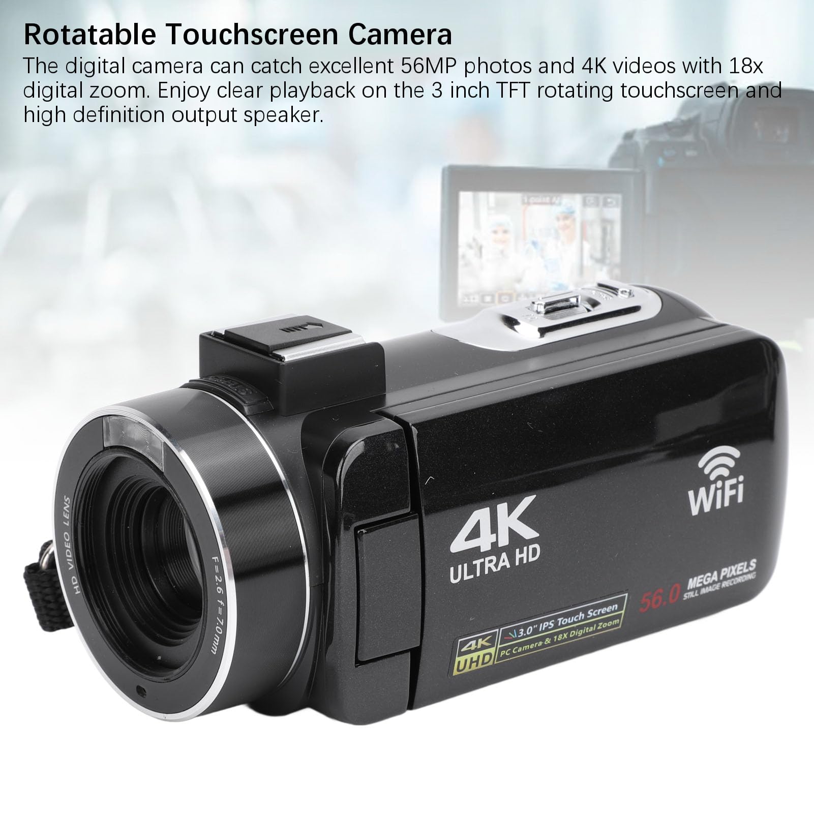 4K Video Camera Camcorder 56MP Digital Camera with 3